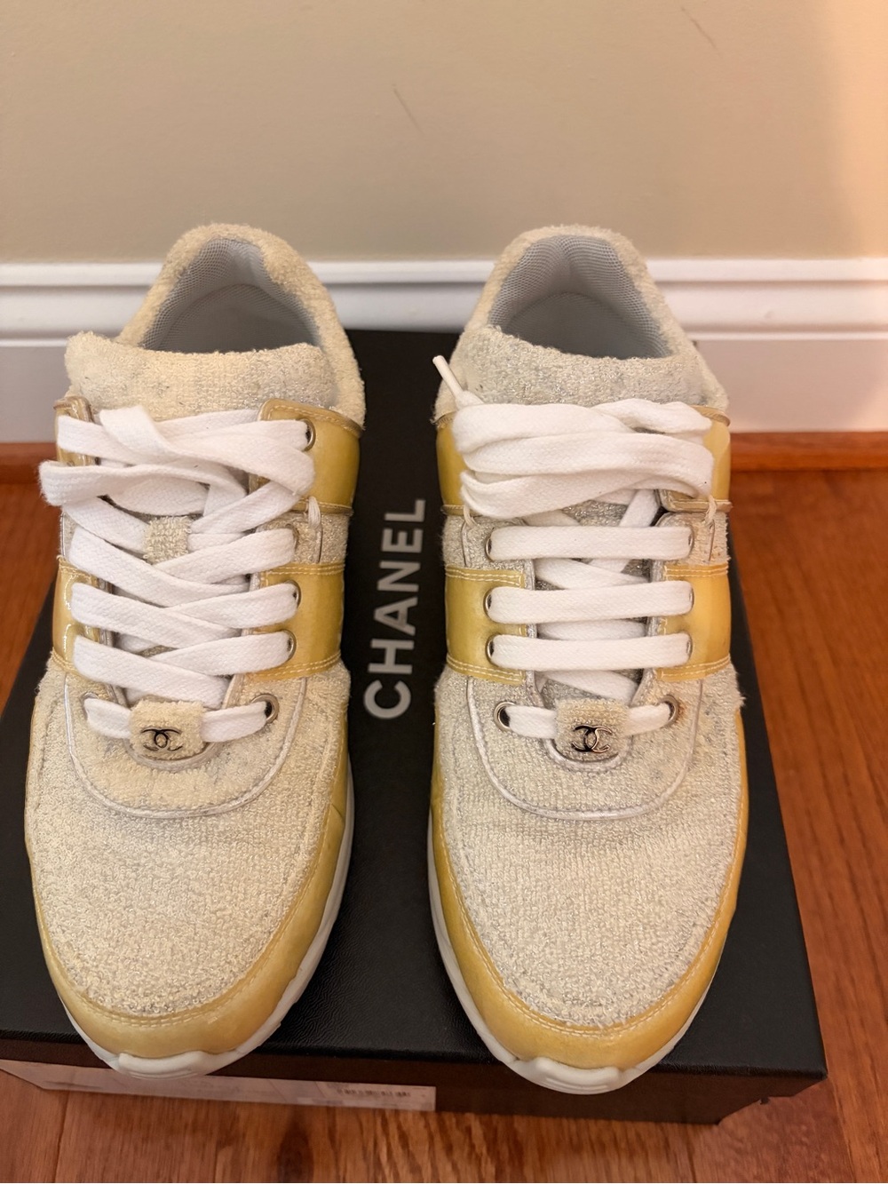 CHANEL Cream and Yellow Low-Top Sneakers